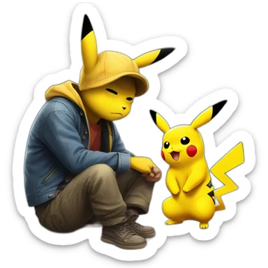 pikachu down on his luck as a hobo under the bridge sticker