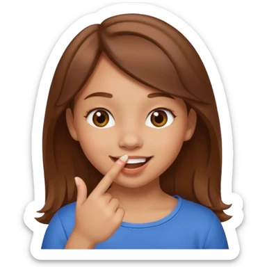 Emoji de una chica con el dedo en la esquina de la boca sonriendo de forma coqueta   sticker