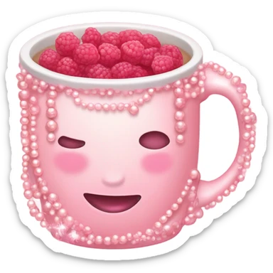 soft pink mug filled with steaming hot raspberry tea, decorated with blush pink pearl and sparkly embellishments (aesthetic, cute) sticker