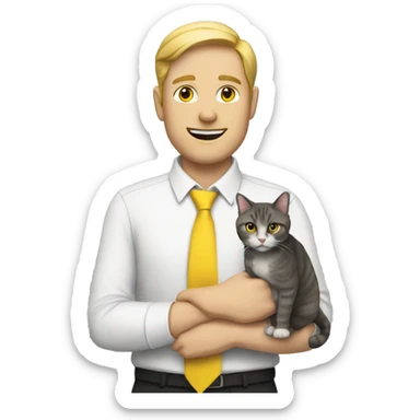 WHITE MAN HOLDING A CAT WEARING A YELLOW TIE sticker