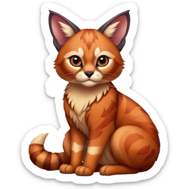 Patterned marked elegant fluffy chubby ballsy furry cute beautiful cool edgy Caracal-Sphynx-Red-Panda-fusion-hybrid-animal-creature, full body sticker
