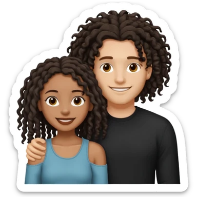 Creamy white boyfriend with medium curly dark brown hair with a dark black girlfriend with shoulder length thin curly dreadlocks sticker