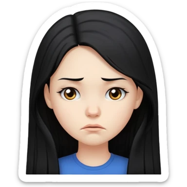 pale girl with long black hair frowning sticker