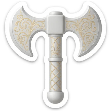 Recolor this weapon to a very light metallic silver color with subtle, elegant gold engravings, matching the gold tone and style of the provided silver shield reference. The gold should be soft and not too yellow or green. Transparent background. sticker