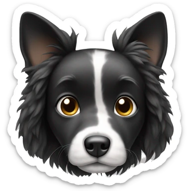 black and white dog with big up ears and long fur sticker