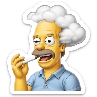Hommer Simpson ki fumme un enorme joint plien de fumme dans le decord et il rigole  sticker