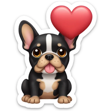Black and tan frenchie dog holding heart  sticker