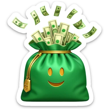 

3D emoji style, big bag of money, flying dollar bills, rich casino vibe, smooth lighting, high detail, clean edges, transparent background



 sticker