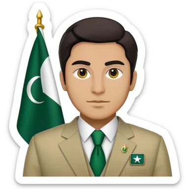 Pakistani diplomat in formal attire with Pakistan flag pin on lapel sticker