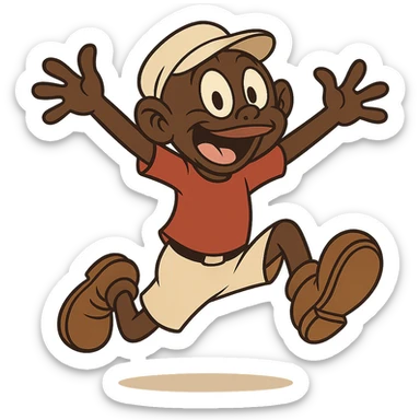 Memín Pinguín jumping, modern cartoon style sticker
