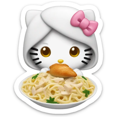 Hello Kitty eating Chicken Alfredo  sticker