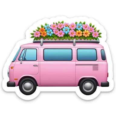 Soft pink van with flowers in the back sticker