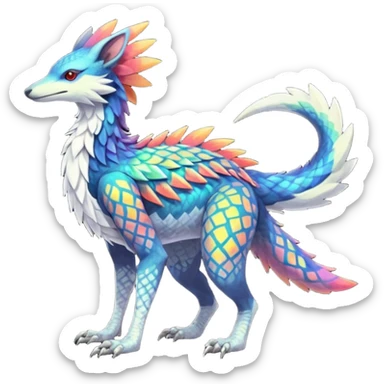 Colorful Fruity Iridescent Warm-colored Tropical Exotic Vernid-Sergal-Trico-Silvally-Nargacuga-fusion-hybrid-animal-creature, full body sticker