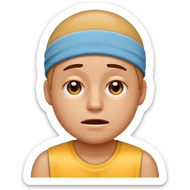 maak en emoji die moe is door het sporten het heeft een tennis band op zijn hoofd en hij is super moe  sticker