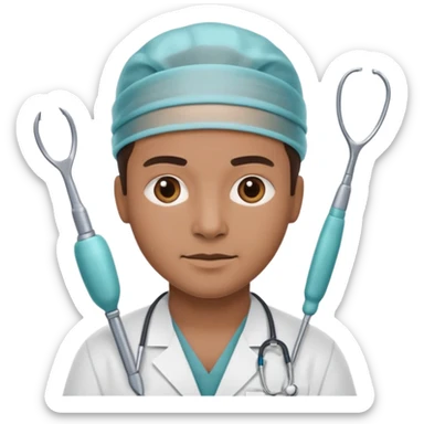 neurosurgeon with surgical tools confident expression, apple emoji style sticker