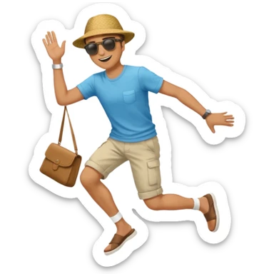 smiling guy in summer clothing  falling . from the side  sticker