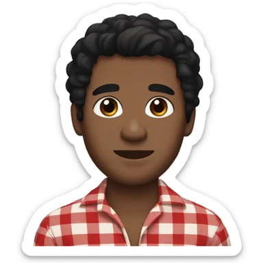 Man with black hair, beige skin and brown eyes wearing red and black buffalo plaid pjs sticker