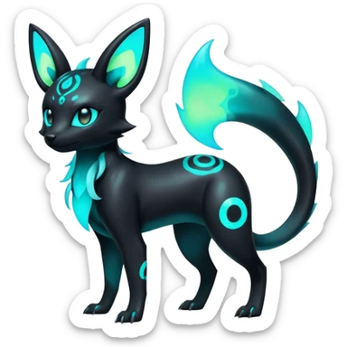 Shiny Ethereal Eldritch Cool Edgy Badass Punky Aural Iridescent Fluorescent Bioluminescent Umbreon-Amaura-Salandit-Litten-Fakémon-fusion (full body) sticker