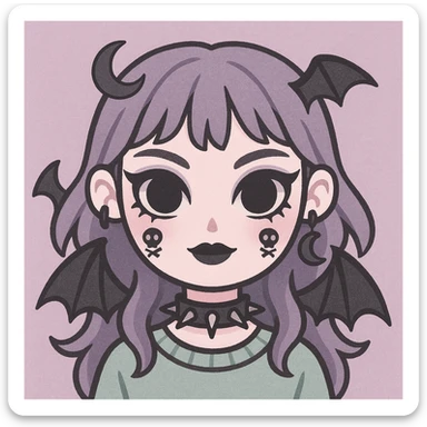 Make this pastel goth profile picture even more goth, keep it cute, expressive, and minimal, in the style of imagen-4-fast-KaUtLiSA10F. Enhance the goth elements while maintaining the pastel goth aesthetic, cute and expressive minimal style. sticker