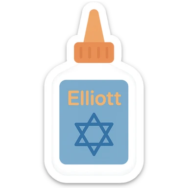 crazy glue bottle labeled 'Elliott' with a Star of David, clear colorful icon style sticker