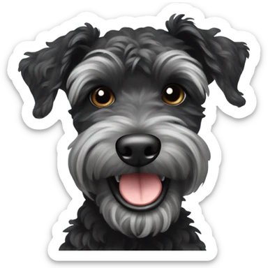 Cool black schnoodle with grey brindle and an underbite winking while smiling sticker