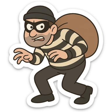 cartoon robber wearing a mask and striped shirt, sneaky pose sticker