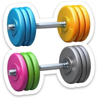 “3D glossy emoji of a dumbbell, bright colors, shiny plastic texture, soft reflections, cute rounded style, high detail, fitness icon, clean white background.” sticker