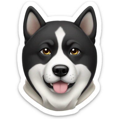 Solid white Akita wearing a black hoodie sticker