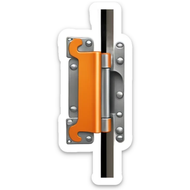 Door hinge with orange sticker on it  sticker
