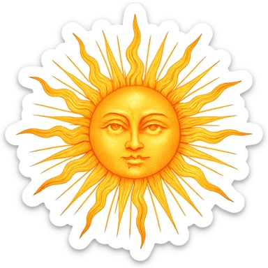 celestial sun with radiant rays, glowing sticker