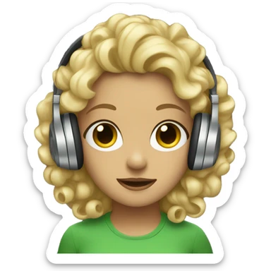 dark blondie wearing  green eyes Curly hair headphones sticker