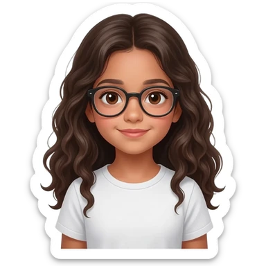 emoji algérienne fille 7 ans cheveux longs légèrement ondulés avec des lunettes sticker