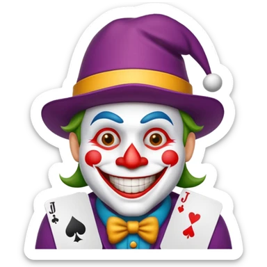 poker card with a funny jolly joker inside the card sticker