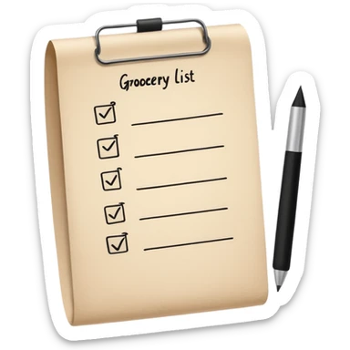 grocery list with beige tones, and black writing sticker