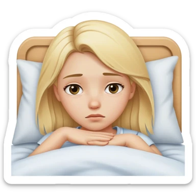 Sad blonde girl in bed sticker