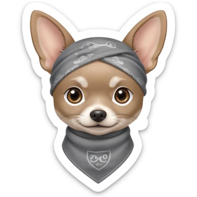 Make a cute Gray Chihuahua wearing a Gray earthy tone bandana with the logo TCO on the bandana sticker