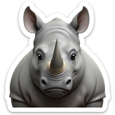 cinematic-noble-rhinoceros-portrait-emoji,-poised,-with-a-massive,-powerful-build-and-a-thick,-hide-of-slate-gray,-deep-set-soulful-piercing-eyes,-simplified-yet-sharp-and-sophisticated-features,-highly-detailed, with large black eyes, szoomed out showing houlders sticker