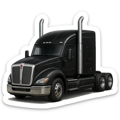 Make the 2026 Kenworth T680 Flattop truck look more realistic, keep it black with chrome stacks, detailed, semi-realistic illustration style, transparent background. The style should be semi-realistic and detailed as a high-quality illustration. sticker