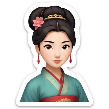 Cinematic Realistic Serene Mulan Portrait, showing Mulan (chest and above) with radiant, smooth skin and delicately detailed dark hair swept back in a neat bun. Her gentle, reflective expression is captured with soft natural lighting that highlights the nuanced textures of her features and traditional attire in muted hues. The composition glows with an inviting, natural radiance and subtle shadows, evoking a calm and introspective mood that speaks of quiet strength and enduring beauty. sticker