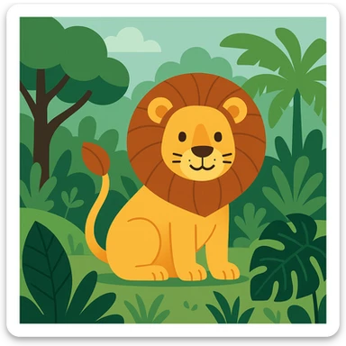 Flat design style lion in the jungle sticker