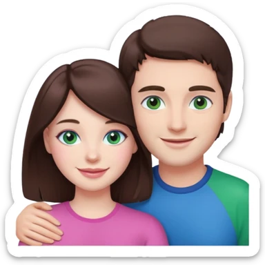 pink polaroid photo of a couple thats white with brunette hair blue and green eyes sticker