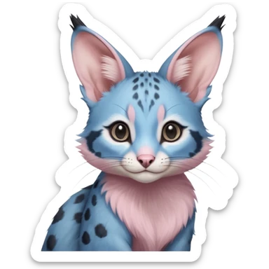 Pastel Pink, blue-pointed, soft natural realistic romantic vintage antique divine beautiful elegant pretty precious cute young youthful  Fakémon-Pokémon-opossum-feline-mouse-serval-caracal-chinchilla-Minccino-Cinccino-Meowstic-rodent-hybrid-creature with a big fluffy bushy tail (full body) sticker