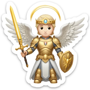 Michael the archangel is usually shown in emoji form as a brave, armored figure with a bright halo, wings, and a weapon.  sticker