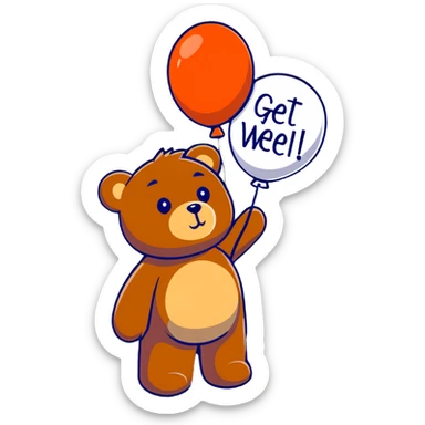 teddy bear with get well soon balloon sticker