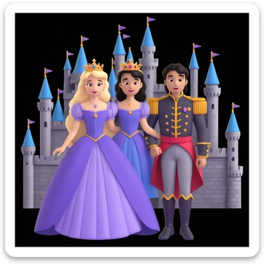 prince and princess Disney dress close up photo in castle background sticker