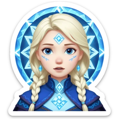 Woman frozen mid-spell, glowing runes around her body, charged silence sticker