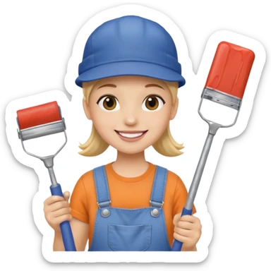 emoji of a professional painter with a paint roller, wearing overalls and a cap, smiling sticker
