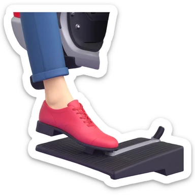 A clean 2D emoji-style illustration of a single right foot pressing down on a car gas pedal. Only the foot and the pedal are shown, viewed from the side. The pedal is slightly tilted to show pressure. No background, simple colors, minimal details sticker