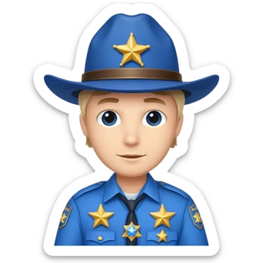 Sheriff with shiny blue star badge and blue hat sticker