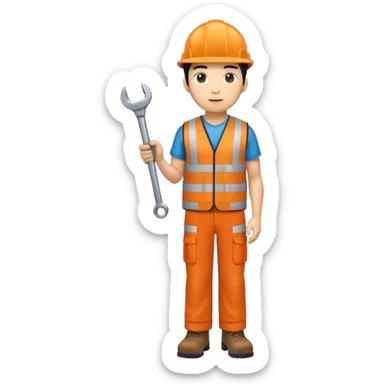 ASIAN RAILWAY ENGINEER ORANGE VEST, TROUSERS, BOOTS, WITH SPANNER sticker